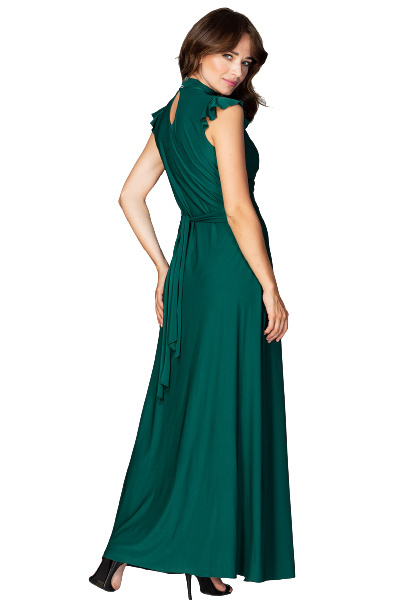 Sukienka Maxi - Rozkloszowana Bez Rękawów - zielona